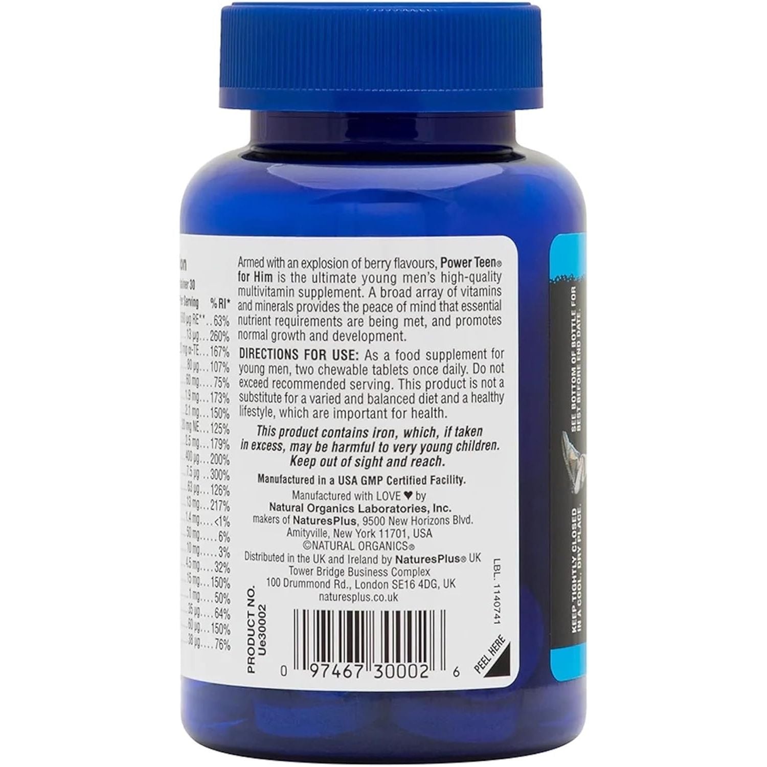 Naturesplus Power Teen for Him - Tasty Plant Based Chewable Multi Vitamins and Minerals for Teen Boys - Vegan, Gluten Free - 60 Wild Berry Flavour Tablets