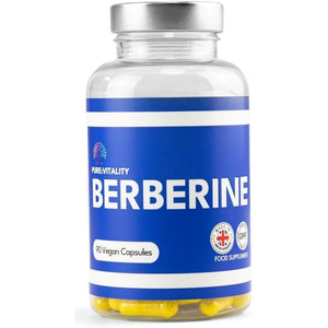Pure Vitality: Berberine HCL 90 Capsules 500Mg - 98% Purity - UK GMP Certified Manufacturer, Yellow
