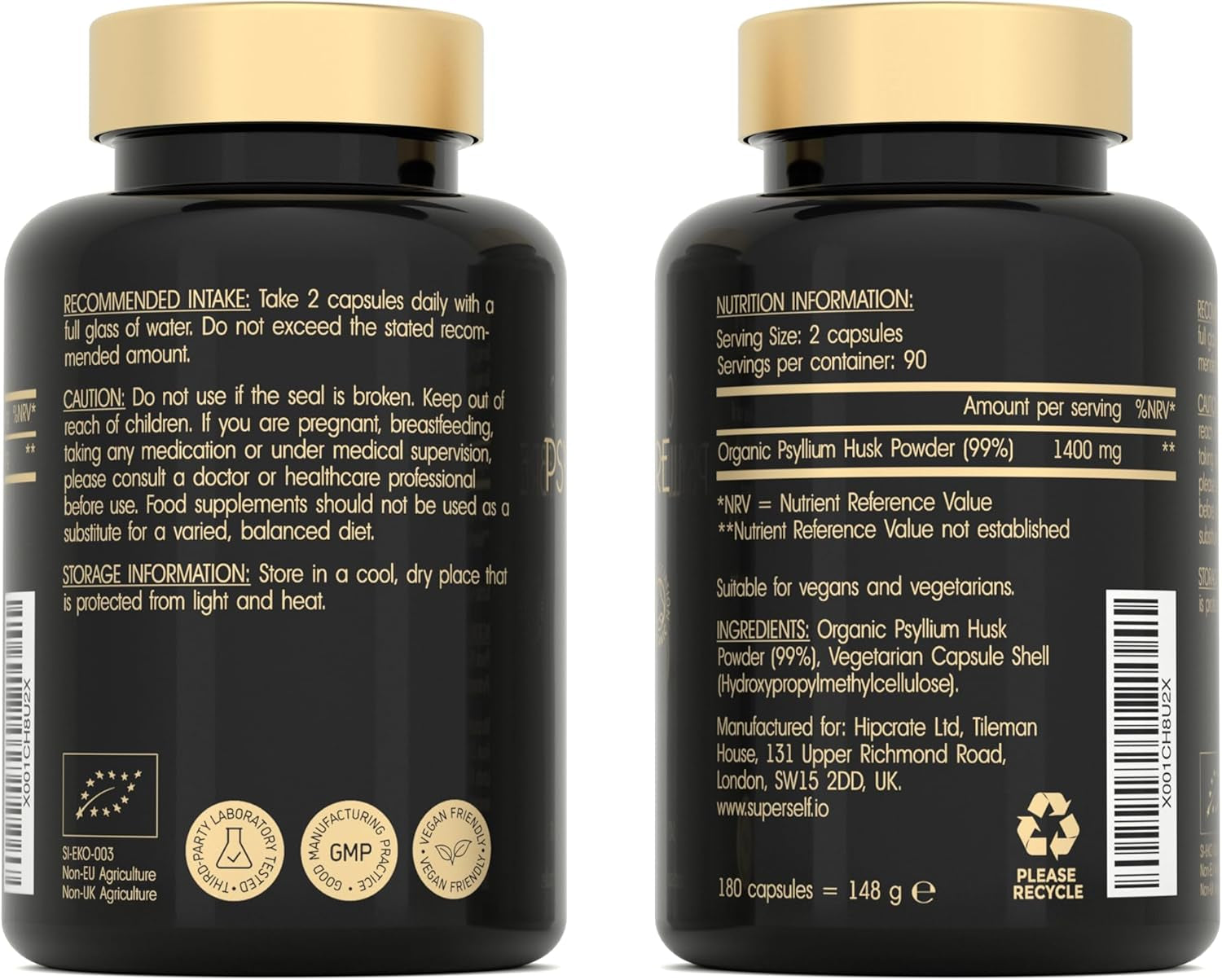 Organic Psyllium Husks Capsules 1400Mg - Fibre Supplement for Men & Women - Pure Psyllium Husk Powder - 180 Tablets - High in Soluble Fiber - Certified Organic - Natural Prebiotic from Ispaghula Husk