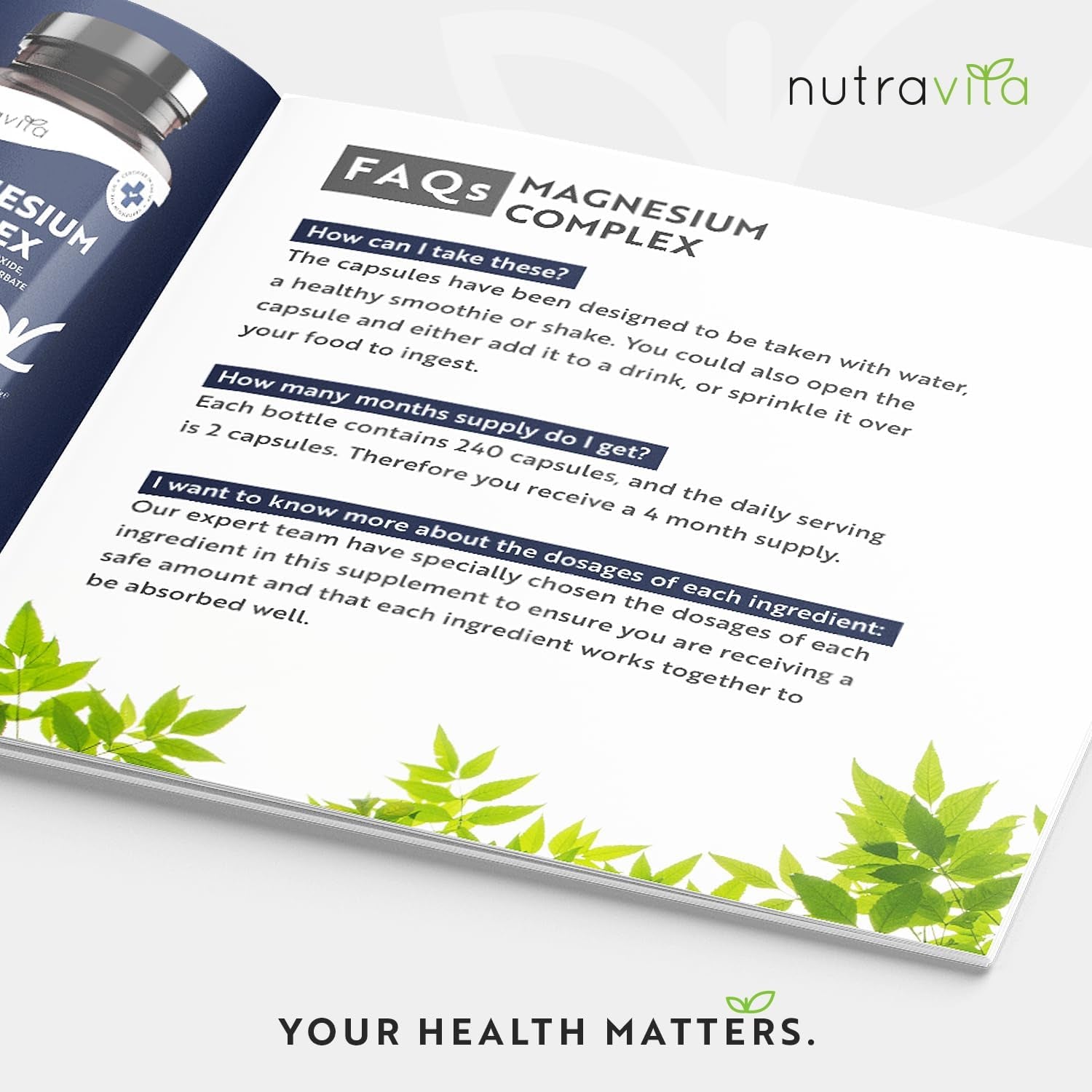 Magnesium Supplements 5-In-1 Complex 1146Mg - 240 Vegan High Strength Capsules - 400Mg Elemental Magnesium - Bis Glycinate, Citrate, Malate, Oxide, Ascorbate - Muscle Support & Sleep Aid - Nutravita