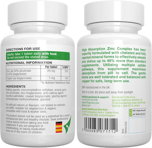 Igennus Clean Chelated Zinc Picolinate & Bisglycinate Complex 25Mg with Copper, 6 Month Supply 180 Tablets, High Absorption & Lab Verified, Non -GMO, Supplement for Men & Women, Immune Support & Skin