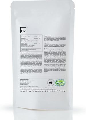 Turmeric 2,500Mg & Black Pepper 630Mg Tablets | High Strength | 95% Curcuminoids | 10Mg Piperine | for Inflammation Digestive Health & Joint Support |UK Made |Oxford Vitality