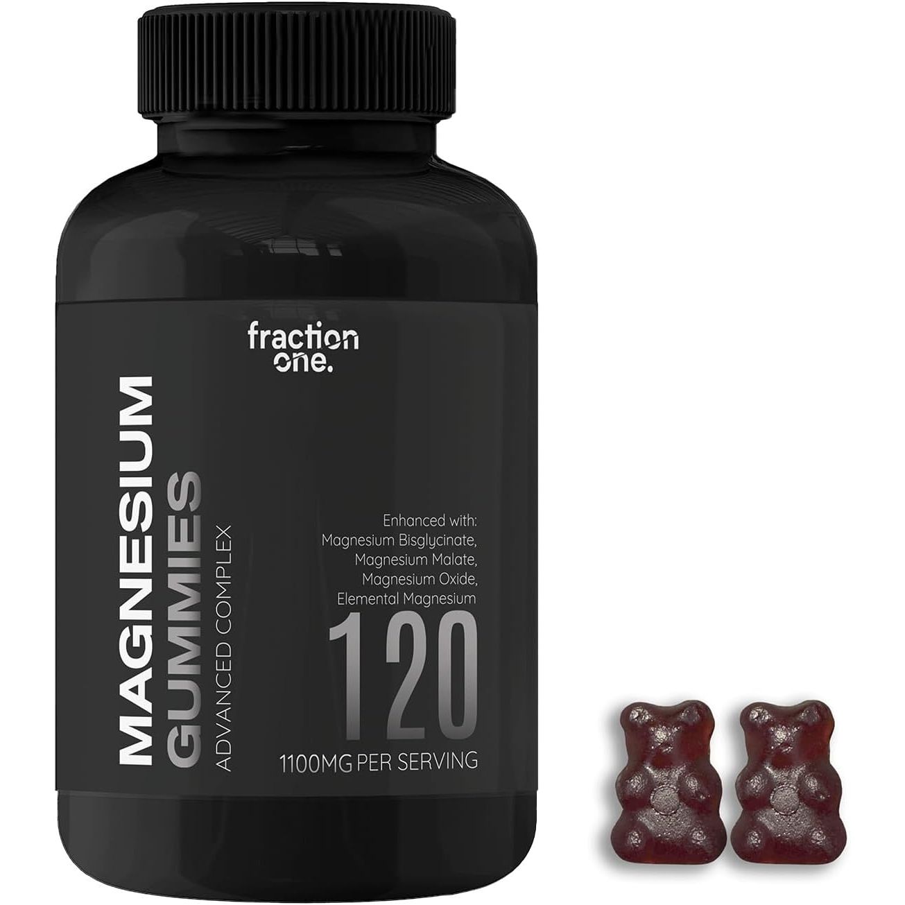 Fraction One Magnesium Gummies - 120 Gummies - 60 Servings - 1100 Mg per Serving - Magnesium Citrate 1400Mg - Glycinate 250Mg - Malate 200Mg - Oxide 150Mg - Elemental Mg