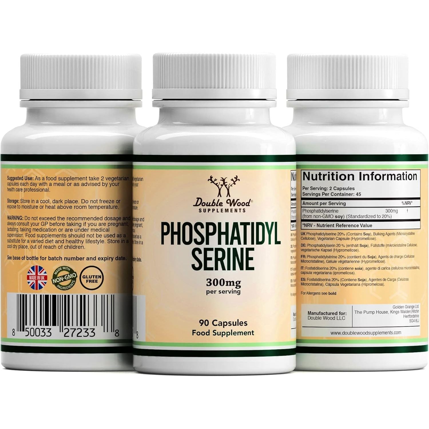 Double Wood Phosphatidylserine Supplement | 90 High Strength Phosphatidylserine Capsules - 300Mg per Serving | Non-Gmo & Gluten Free