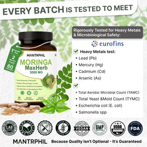 Moringa Capsules 5000Mg - 2 -Month Supply | 60 High-Strength Moringa Capsules | Pure Potent Leaf Extract - No Additives | Vegan, Non-Gmo & Lab-Tested