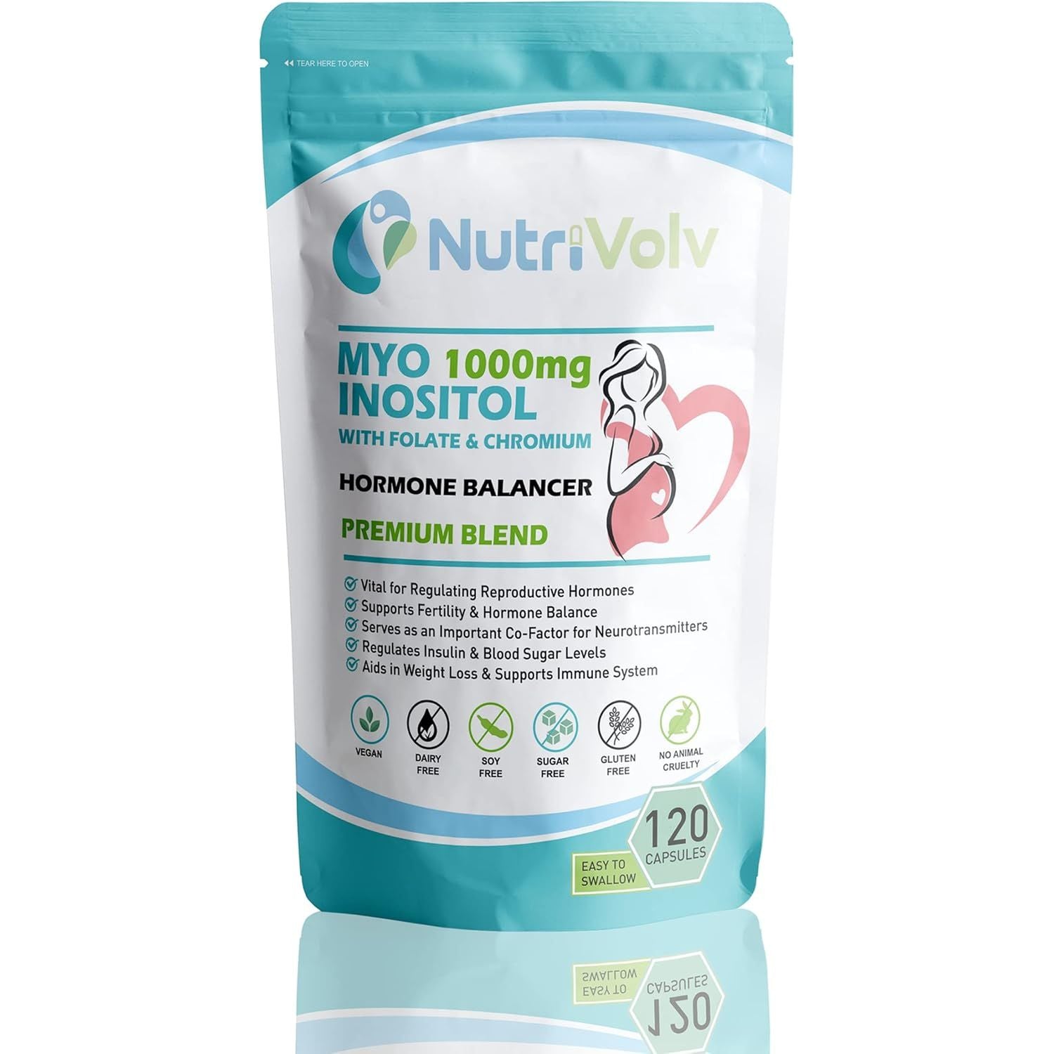 Myo Inositol 1000Mg with Folate & Chromium Supplements for Female Support Hormone Balancer | 120 Capsules