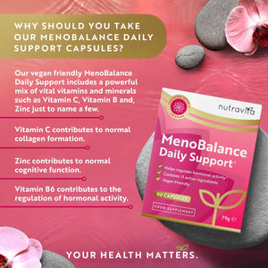 Menopause Supplements - Support for Menopause & Perimenopause Symptoms - with Soy Isoflavones, Zinc & Vitamin B6 to Support Hormone Balance for Women - 90 Vegan Capsules - Made in the UK - Nutravita