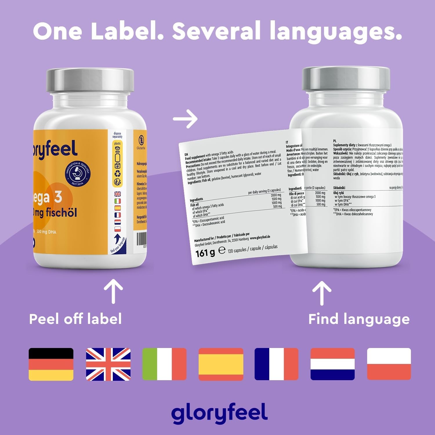 Omega 3 Capsules - High Strength - with 2000Mg Fish Oil, 1000Mg EPA & 500Mg DHA per Daily Dose (In Triglyceride Form) - Essential Fatty Acids from Anchovies - Nutritional Supplements Made in Germany