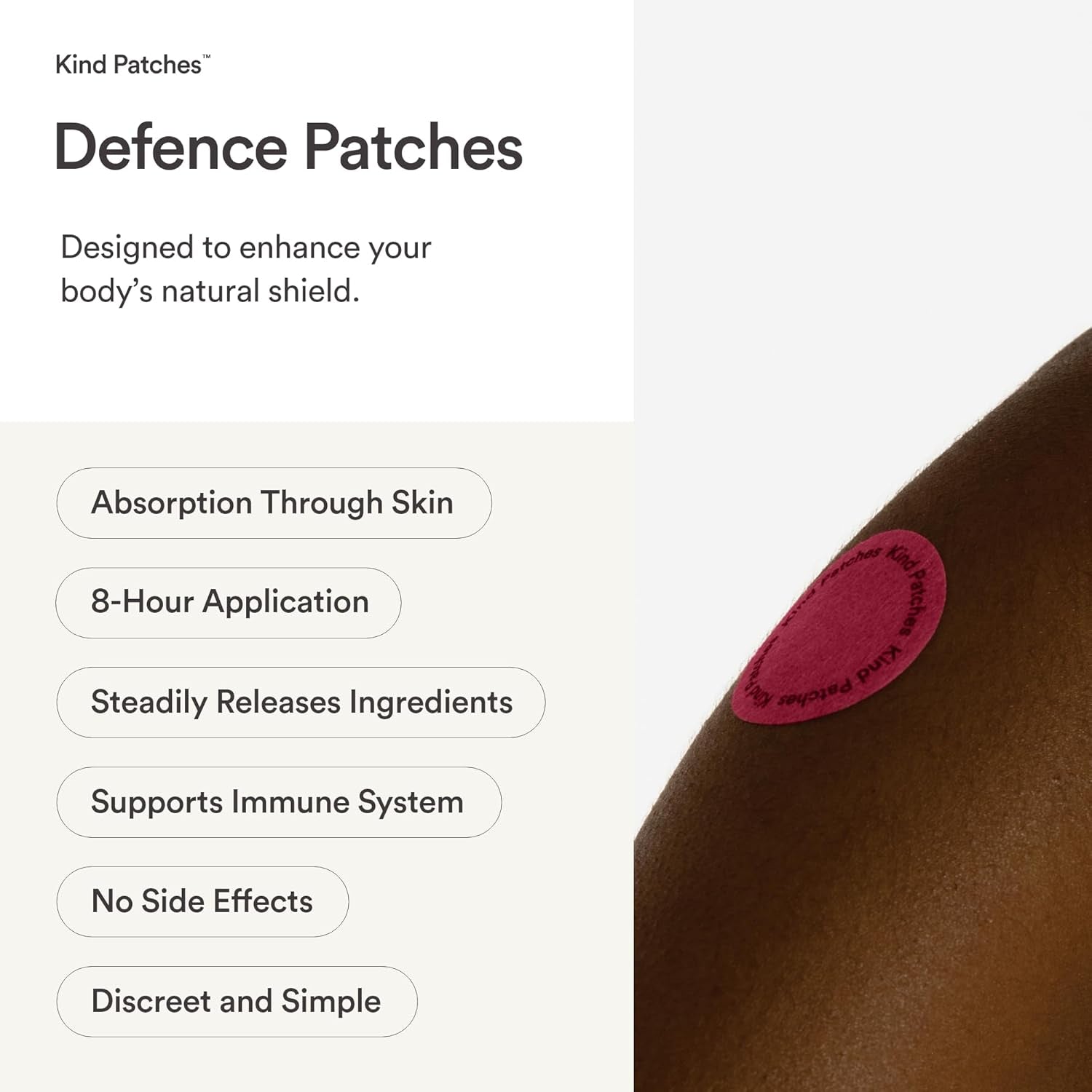 Kind Patches | Defence Patches | Immune System Support | Botanical Plant-Based Formula with Echinacea, Astragalu and Olive Leaf Extract, Vitamin C, D3 & Zinc | 30 Vegan Patches