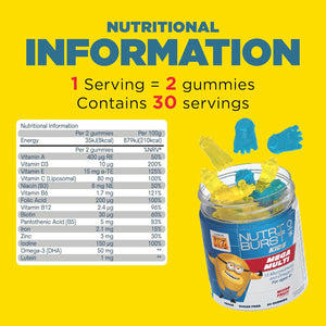 Nutriburst Minions MEGA Multi Vitamins for Kids - Chewable Multivitamins for Growth & Development: Vitamin A, B12 C, D3, E, Iron, Omega-3 - Vegan + Sugar Free - Fruity Flavour - 60 Gummies