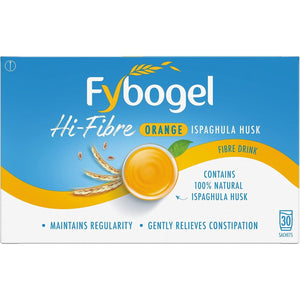 Fybogel Hi-Fibre, Orange, 30 Sachets, Ispaghula Husk, Constipation Relief, Maintains Regularity, Fibre, Easy to Use, Helps Digestive System, Natural, Laxatives, Digestion and Nausea