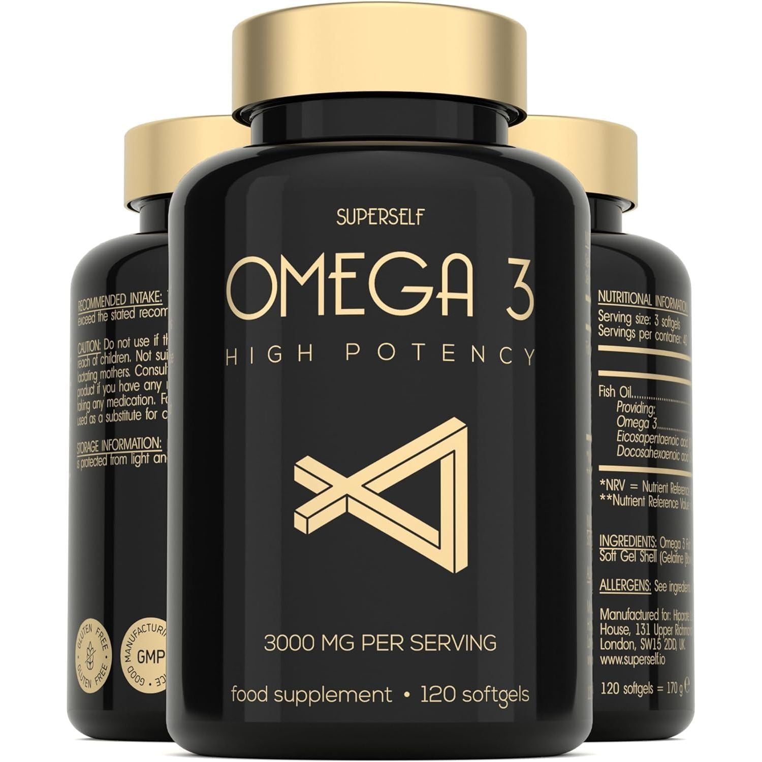 Fish Oil Omega 3 Capsules High Strength - 3000Mg Triple Potency - Easy to Swallow with No Fishy Aftertaste - 120 Softgels - UK Made Omega 3 Supplements High in DHA & EPA - Pure & Sustainable Fish Oil