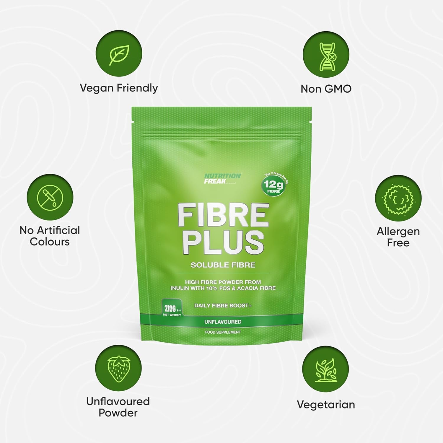 Soluble Fibre Powder Supplement 210G - Prebiotic Soluble Fibre Powder from Multiple Sources - 12G Fibre per 2 Scoop Serving - Fibre Supplement for Men & Women UK Made