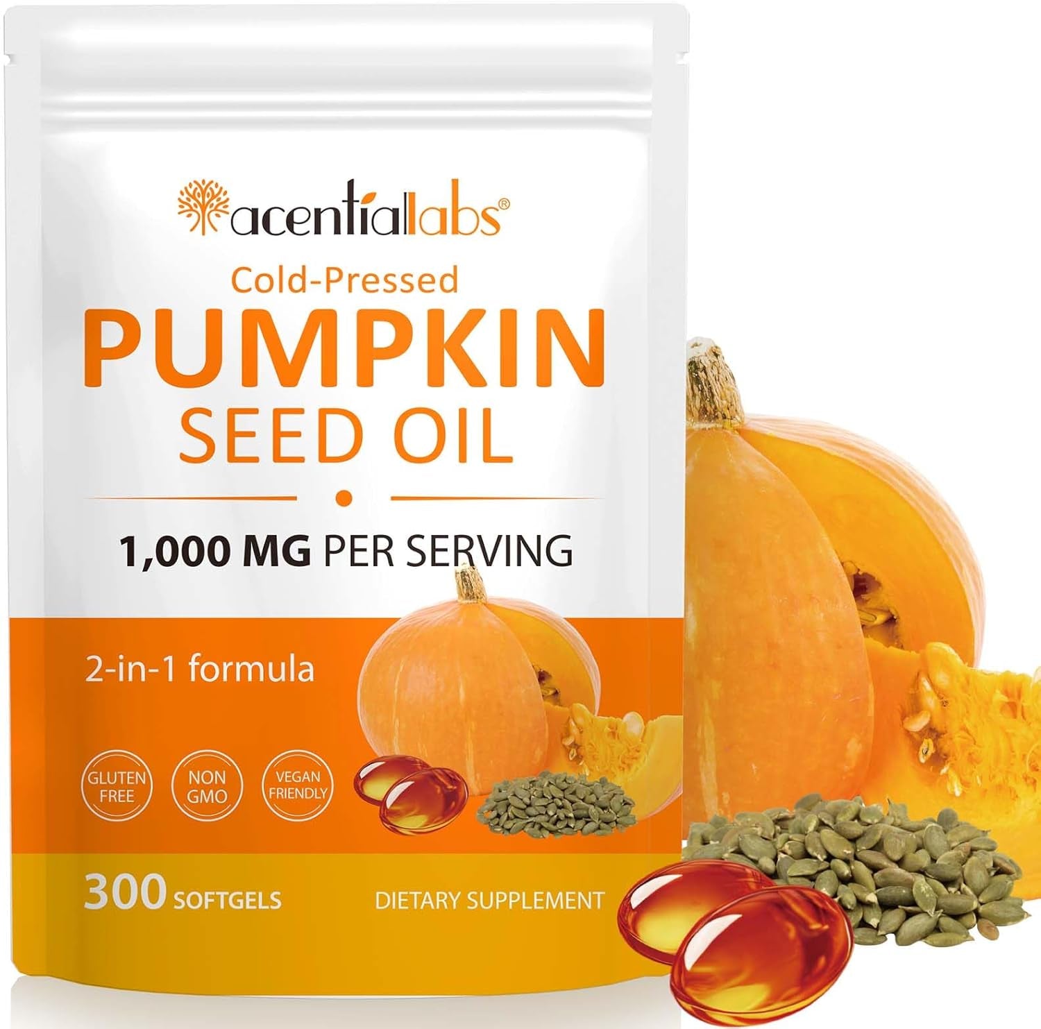 Pumpkin Seed Oil Capsules | Cold Pressed |300 Softgels Supports Hair, Pumpkin & Seed Oil 2 in 1 for Hair Growth | Non-Gmo-100 Day Supply