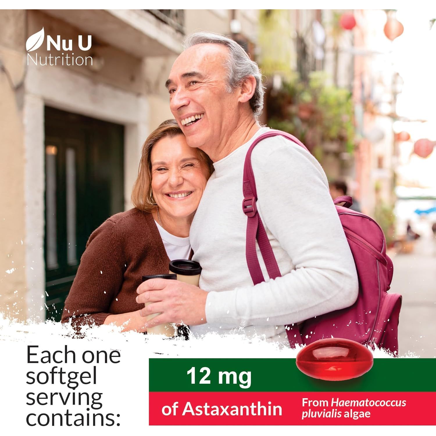 Astaxanthin 12Mg - 180 High Strength Softgel Capsules - 6 Month Supply - Powerful Antioxidant Supplement - Astaxanthin from Haemotococcus Pluvialis Algae - Made in the UK - Nu U Nutrition