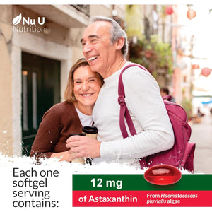 Astaxanthin 12Mg - 180 High Strength Softgel Capsules - 6 Month Supply - Powerful Antioxidant Supplement - Astaxanthin from Haemotococcus Pluvialis Algae - Made in the UK - Nu U Nutrition