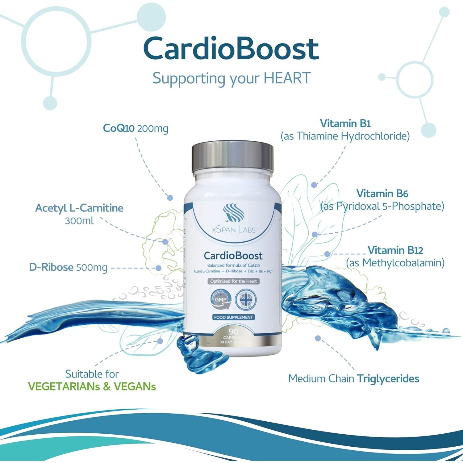Cardioboost 90 Capsules – a Precise Balance of Coq10, D-Ribose, Acetyl L-Carnitine, B Vitamins & Medium Chain Triglycerides for Normal Heart Function and to Reduce Tiredness & Fatigue