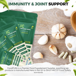 Foodpura 60 X Pure Garlic Capsules Recommended Daily Strength 1000Mg - Capsules Are the SAFEST Way to Take Any Supplement! HACCP Certified, Manufactured in the UK.
