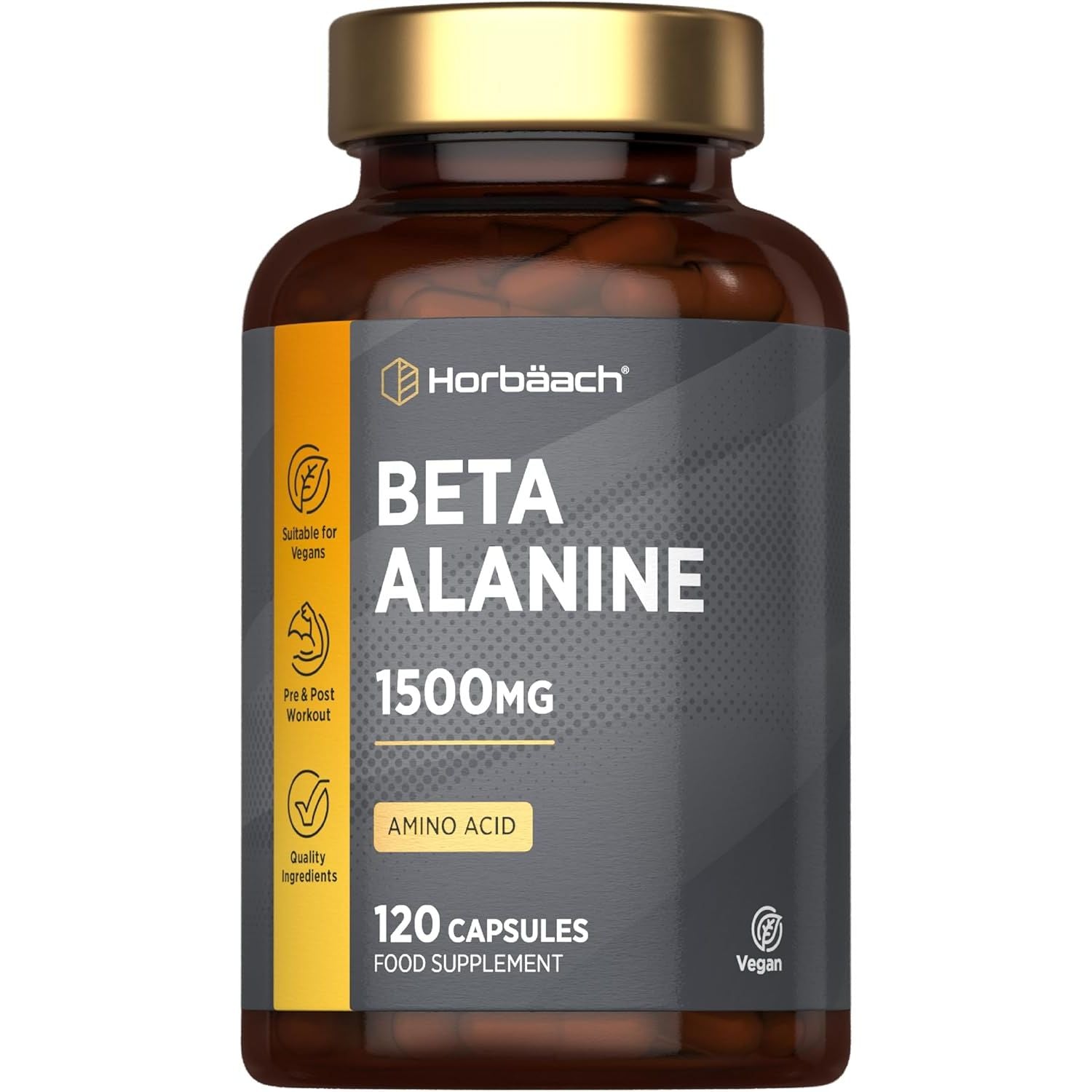 Fermented Beta Alanine 1500Mg | 120 Vegan Capsules | Premium Amino Acid Supplement for Men & Women | by Horbaach