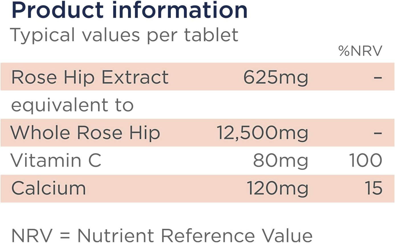 Healthspan Rose Hip 12,500Mg (90 Tablets) | Supports Joint & Immune Health | Helps Maintain Flexible Joints | Added Vitamin C & Calcium | Fatty Acids | Flavonoids | Vegan