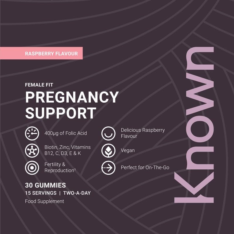 Known Pregnancy Support Multivitamin Gummies – 400Μg Folic Acid – for Maternal Health – Natural Raspberry Flavour – 30 Vegan Gummies, 15 Day Supply