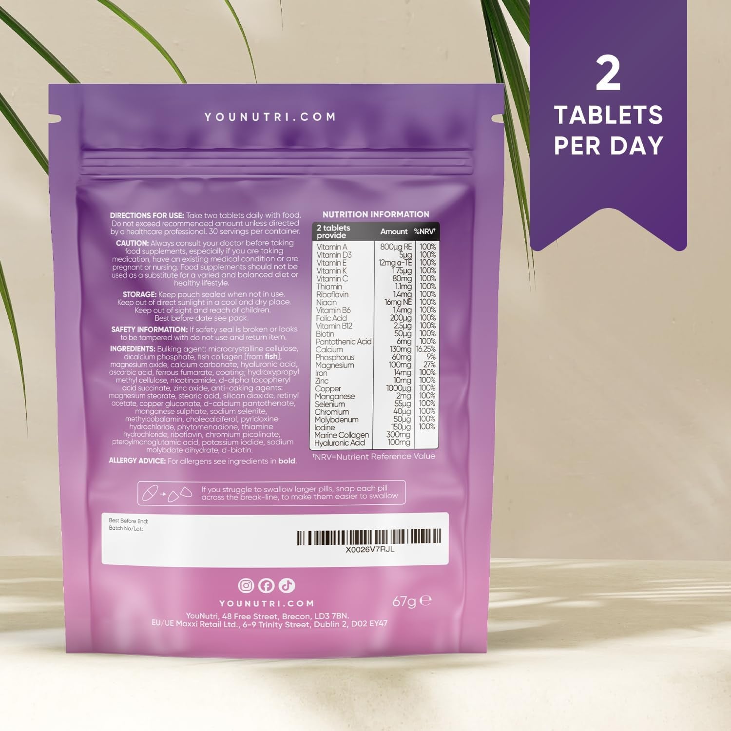 Women'S Multivitamins & Minerals with Marine Collagen & Hyaluronic Acid – 26 Essential Vitamins, Minerals, & Botanicals – UK GMP Manufactured and Lab Tested - 60 Tablets (1 Month Supply)