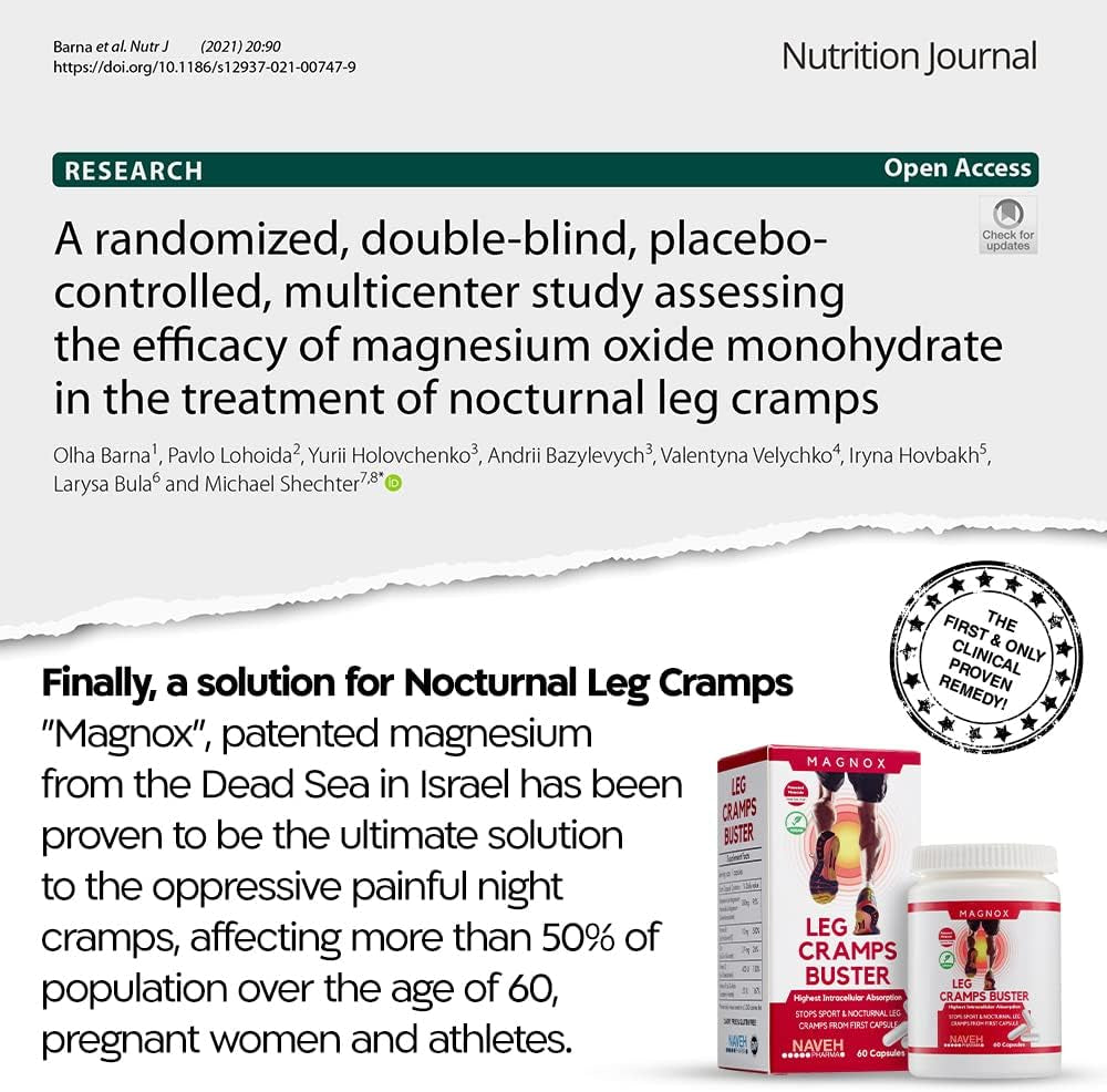 MAGNOX® Leg Cramps Buster | Magnesium Supplement for Muscle Cramps & Spasms | 380Mg Magnesium for Leg Cramps at Night | 3X More Absorption | Dead Sea Minerals | Magnesium for Sleep & Muscle | 60 Caps