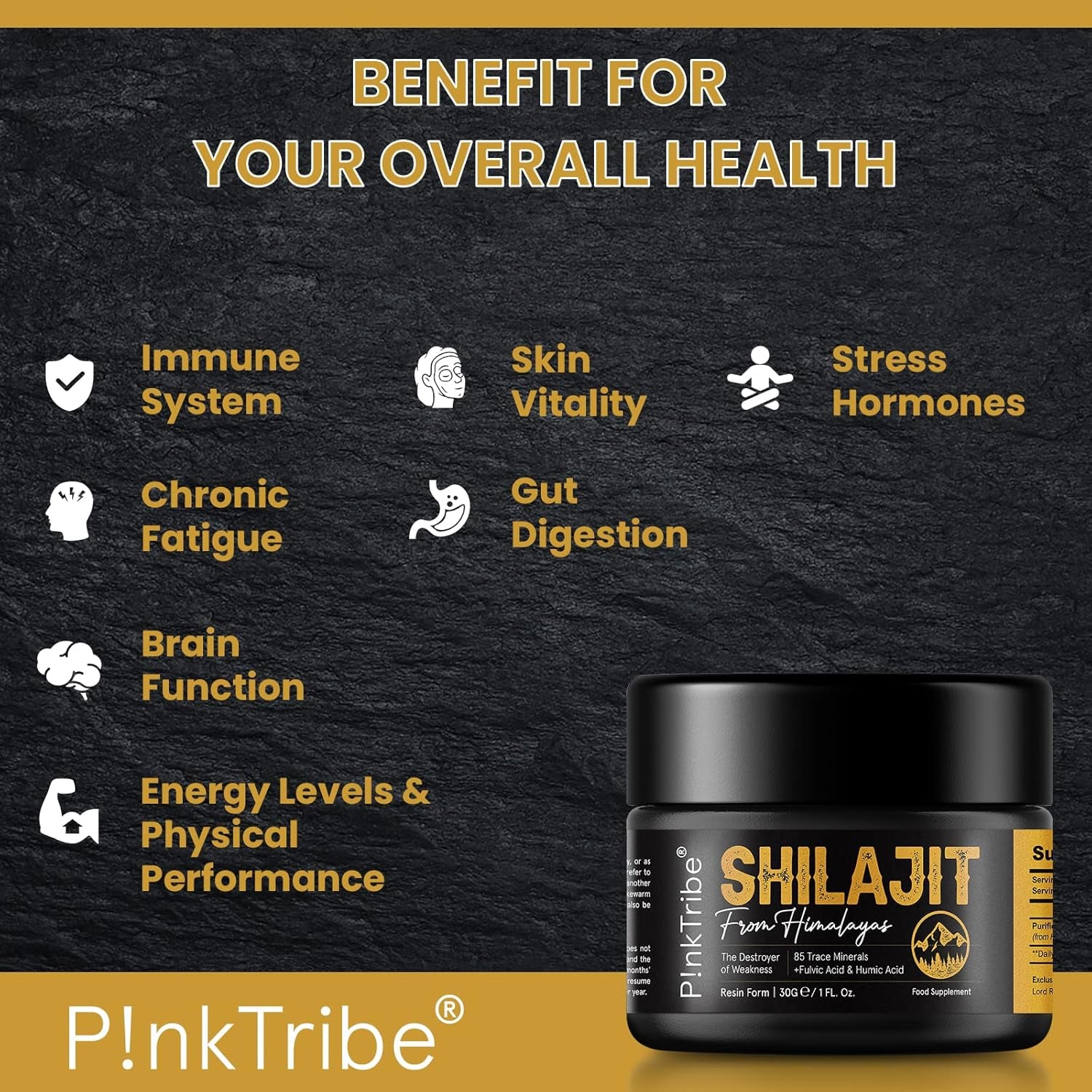 Shilajit Resin, Original Himalayan Shilajit 30G - Gold Grade 100% Pure, Rich in Fulvic & Humic Acid, Minerals, Immune System & Vitality Booster, Vegan (Pack of 1)