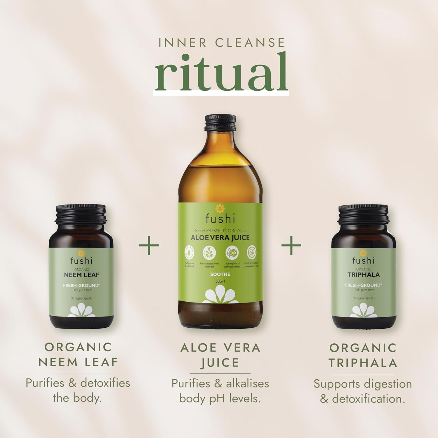 Fushi Organic Neem Leaf Capsules, 60 Caps | Fresh-Ground Whole Food | Detoxifying Properties | Cleansing Herb, Purify Both inside & outside Body | Ethical & Vegan | Made in the UK