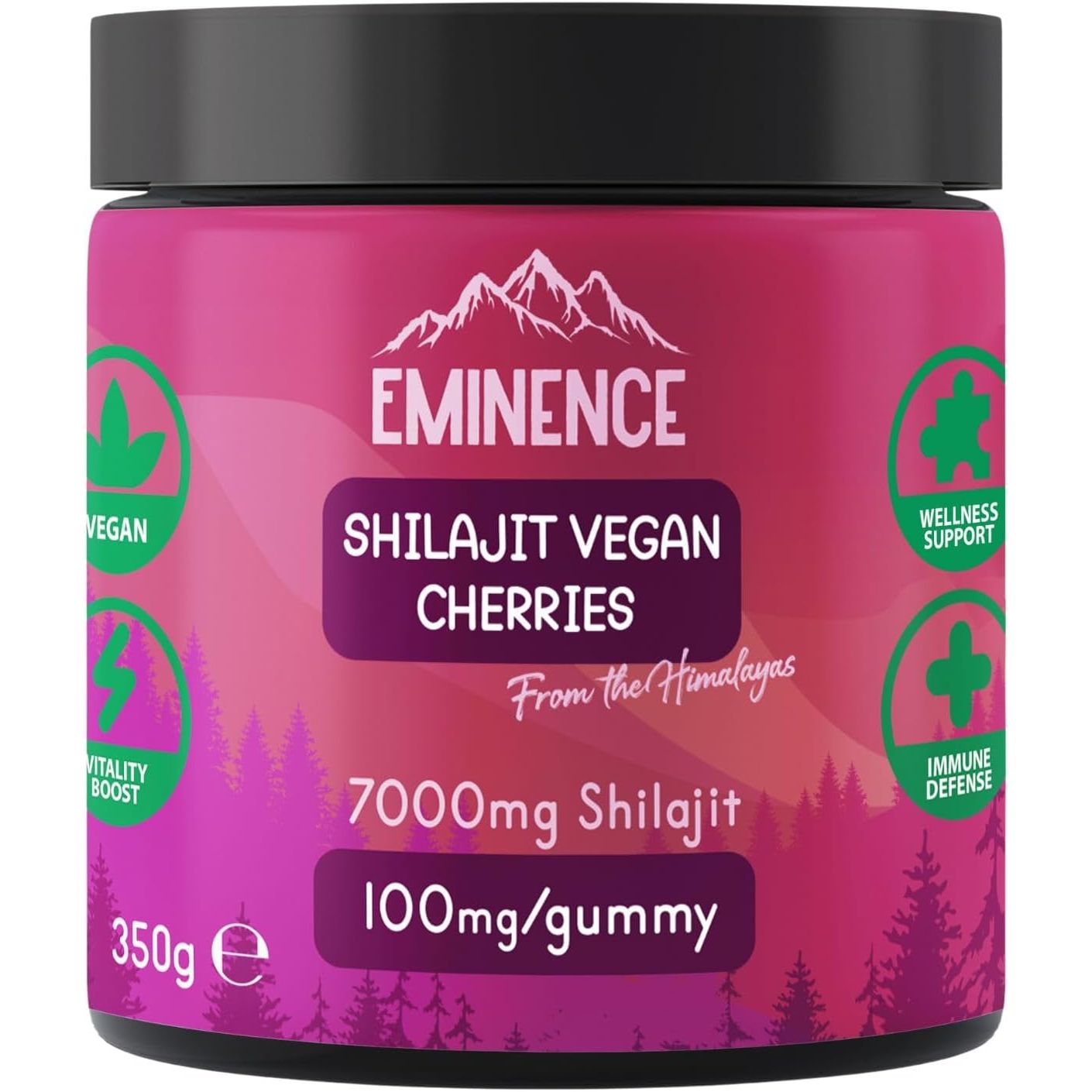Eminence 7000Mg Pure Himalayan Shilajit Gummies | 100% Vegan | High Strength Organic Fulvic Acid Supplement | Natural Energy Booster | Women & Men | Made in UK - Cherries