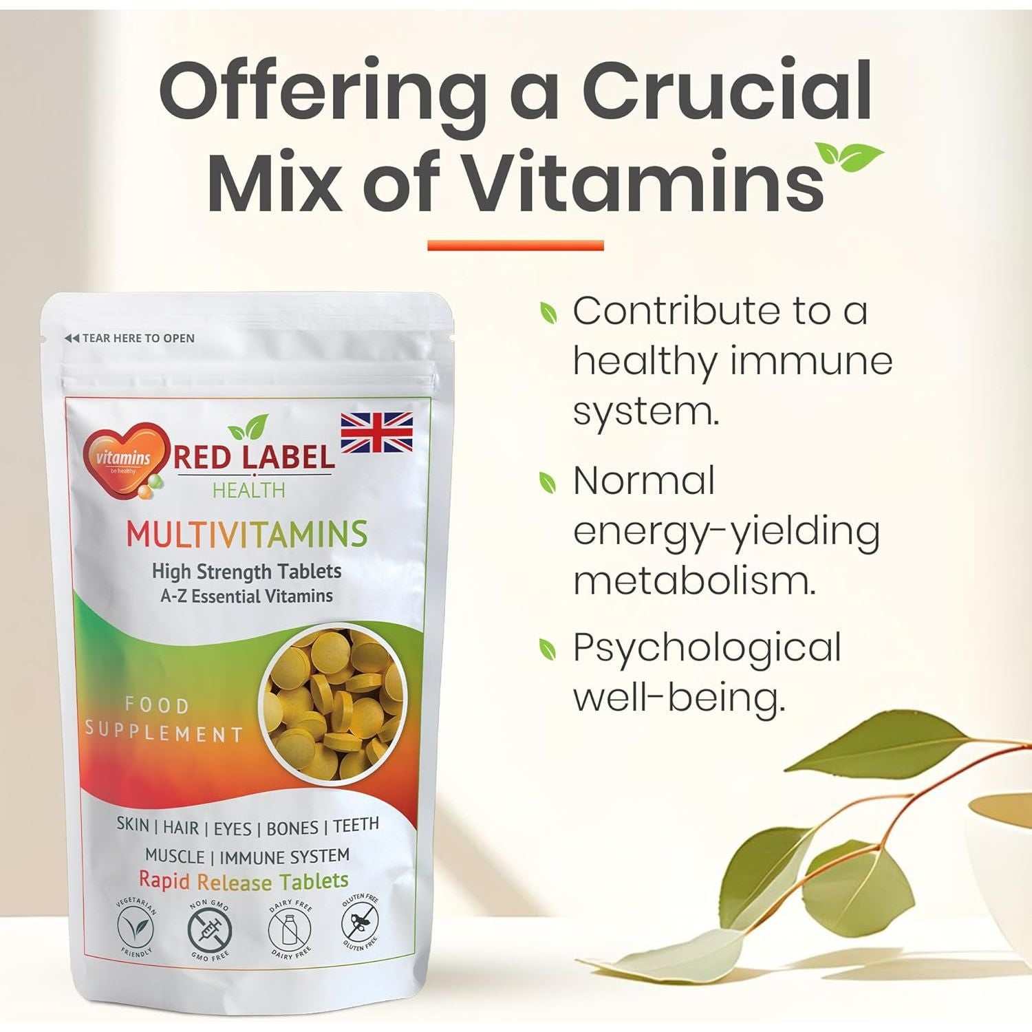 Red Label Health Multivitamin 360 Tablets (1 Year Supply) for Men & Women High Strength Multi Vitamins Supplement for Immune Support & Wellbeing, One a Day Multivitamins