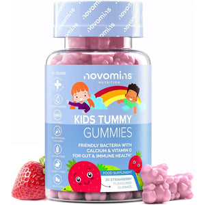 Kids Probiotic Gummies - 2 Billion Probiotics - 1 Month Supply - Kids Tummy Gummies - Includes Vitamin D & Calcium for Childrens Gut Health - Vegetarian Formula - 30 Gummies - by Novomins