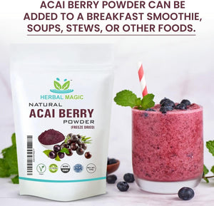 Herbal Magic'S Freeze Dried Acai Berry Powder - Wild-Harvested - Delicious Smoothies, Puddings and Dessert- Free from Fillers & Preservatives-100G (Pack of 1)