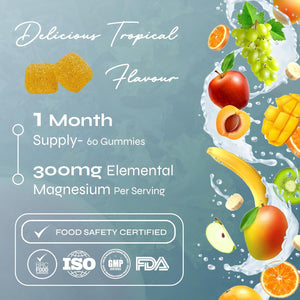 Known Delicious High-Strength Magnesium Gummies - 300Mg Elemental Magnesium - Natural Mixed Tropical Flavour - 60 Vegan Gummies, 1 Month Supply
