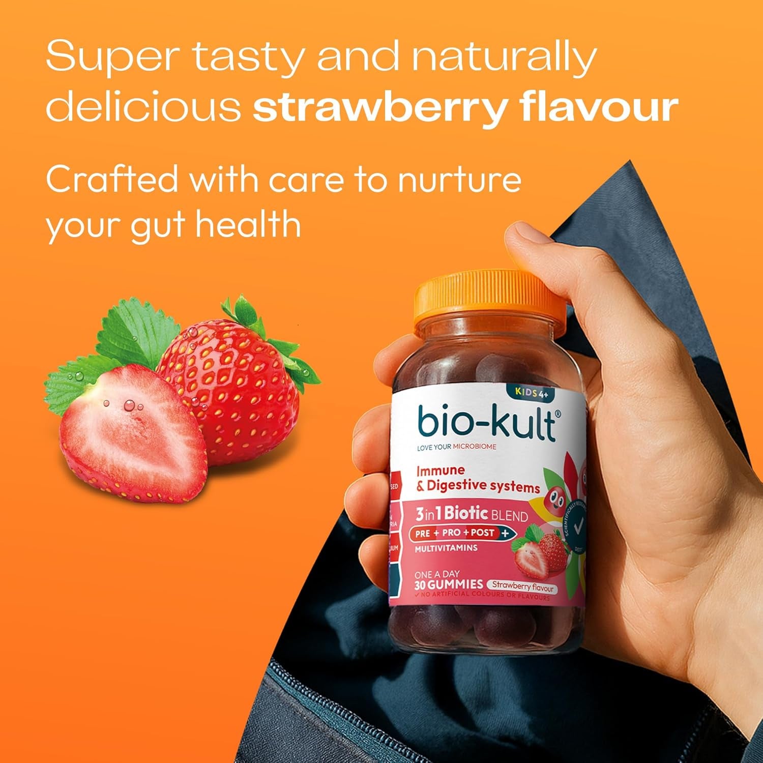 Bio-Kult 3In1 Gut Health Gummies for Kids | 2B CFU + Multivitamins | Strawberry Flavour | Ages 4+ | 30 Probiotic Gummies