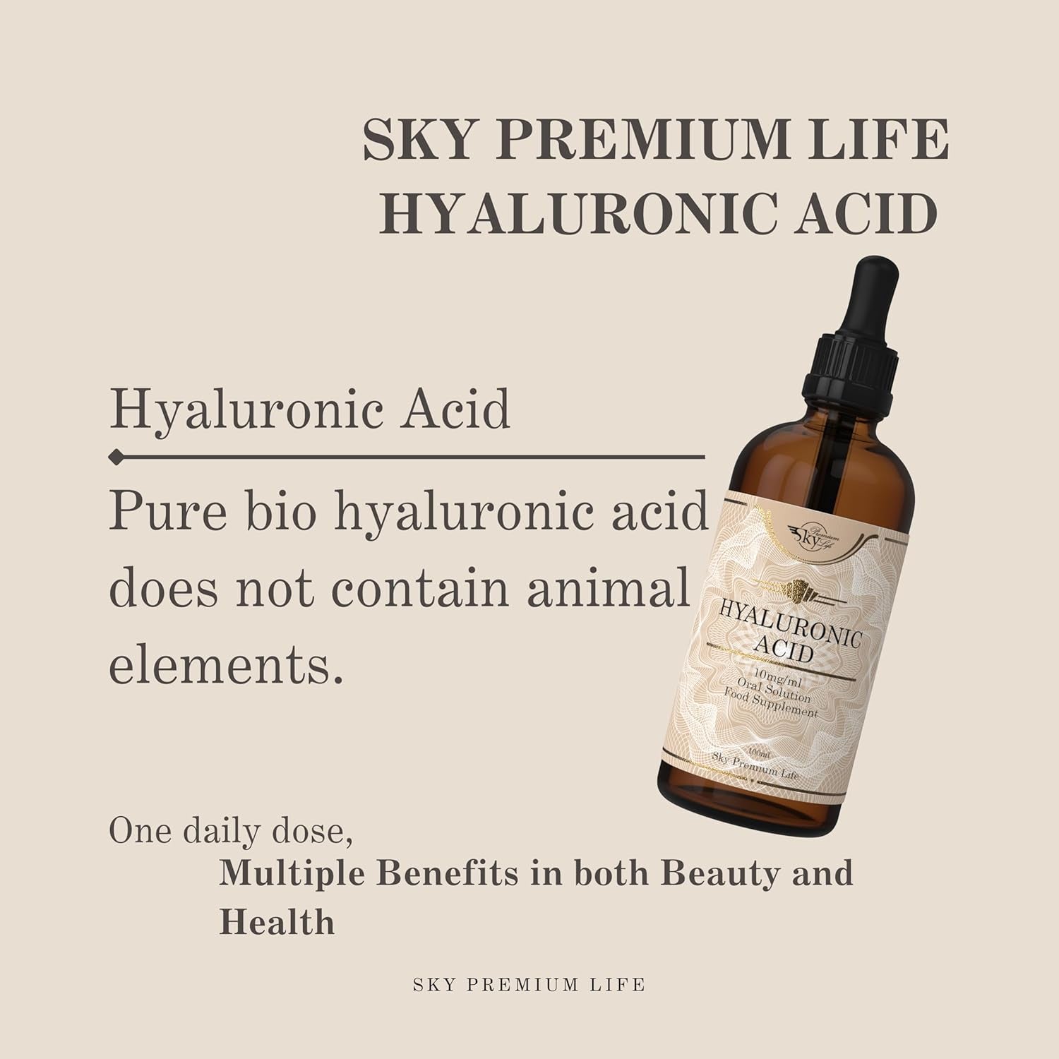 Hyaluronic Acid Liquid 100Ml | High-Strength, Fast-Absorbing Formula for Radiant Skin & Joint Support | 2 Months’ Supply | Vegan | Food Supplement | by Sky Premium Life