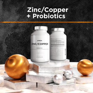 Zinc & Copper Supplement + Probiotics – 3 Months Supply – One per Day - 25 Mg Zinc Picolinate Vitamin Pills - Essential Minerals Supplements – 2 Billion Cfus Probiotic – Vegan, Non-Gmo - 90 Capsules