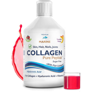 Swedish Nutra - Hydrolyzed Marine Collagen Liquid Supplement - Pack of 500 Ml, 20 Day Supply | Pure Peptide and Vitamins for Healthy Hair, Skin, Nails and Joints I 100% Natural Berry Flavour
