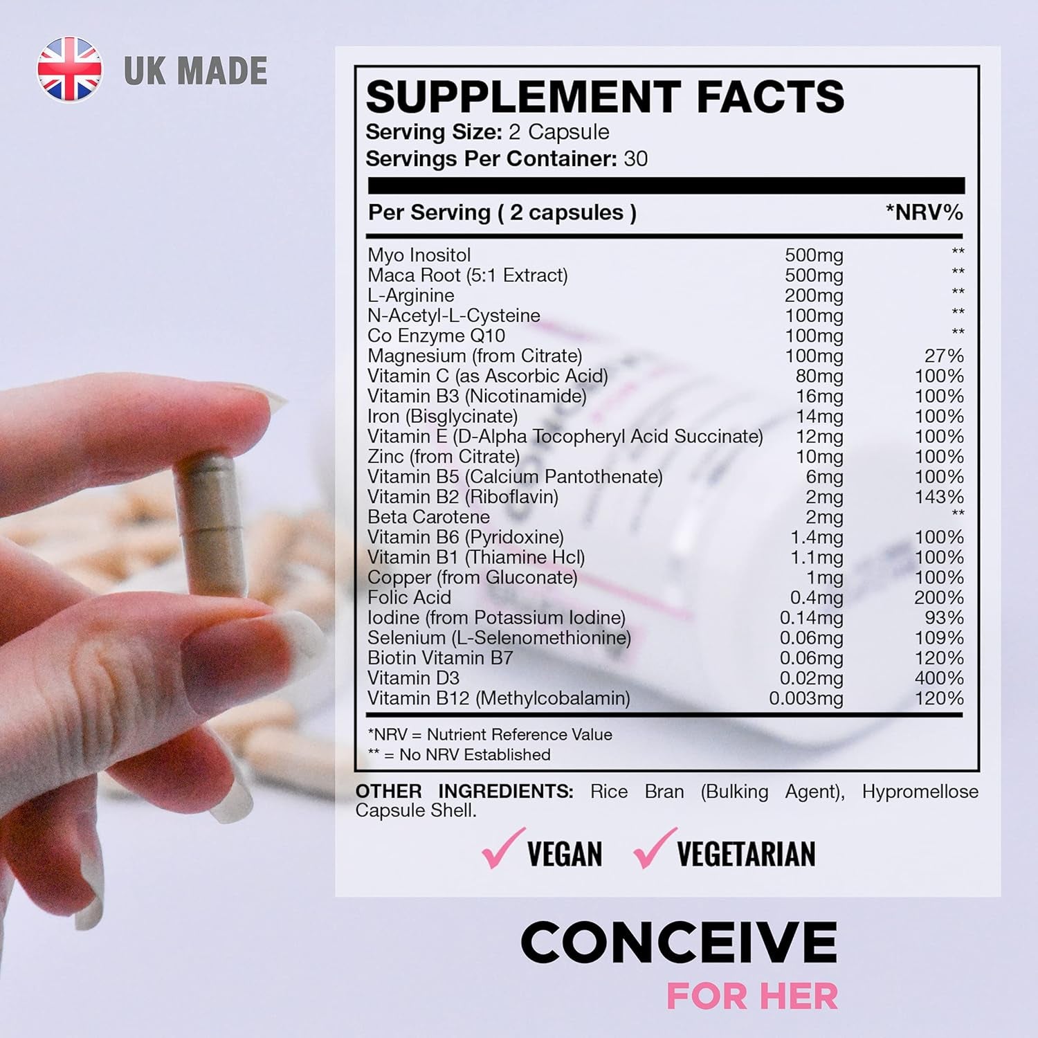 Conceive for Her 60 Capsules Women'S Fertility Supplement - Vitamins & Minerals plus Key Nutrients