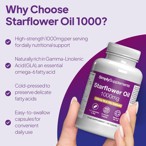 Starflower Oil 1000Mg | High Strength Borage Oil Softgels with GLA | 180 Softgels | Cold-Pressed | Made in the UK