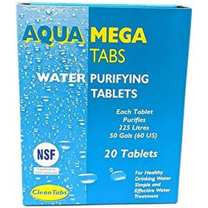 Clean Tabs 040781 Aqua Mega Water Purifying Tablet, Blue, Pack of 20