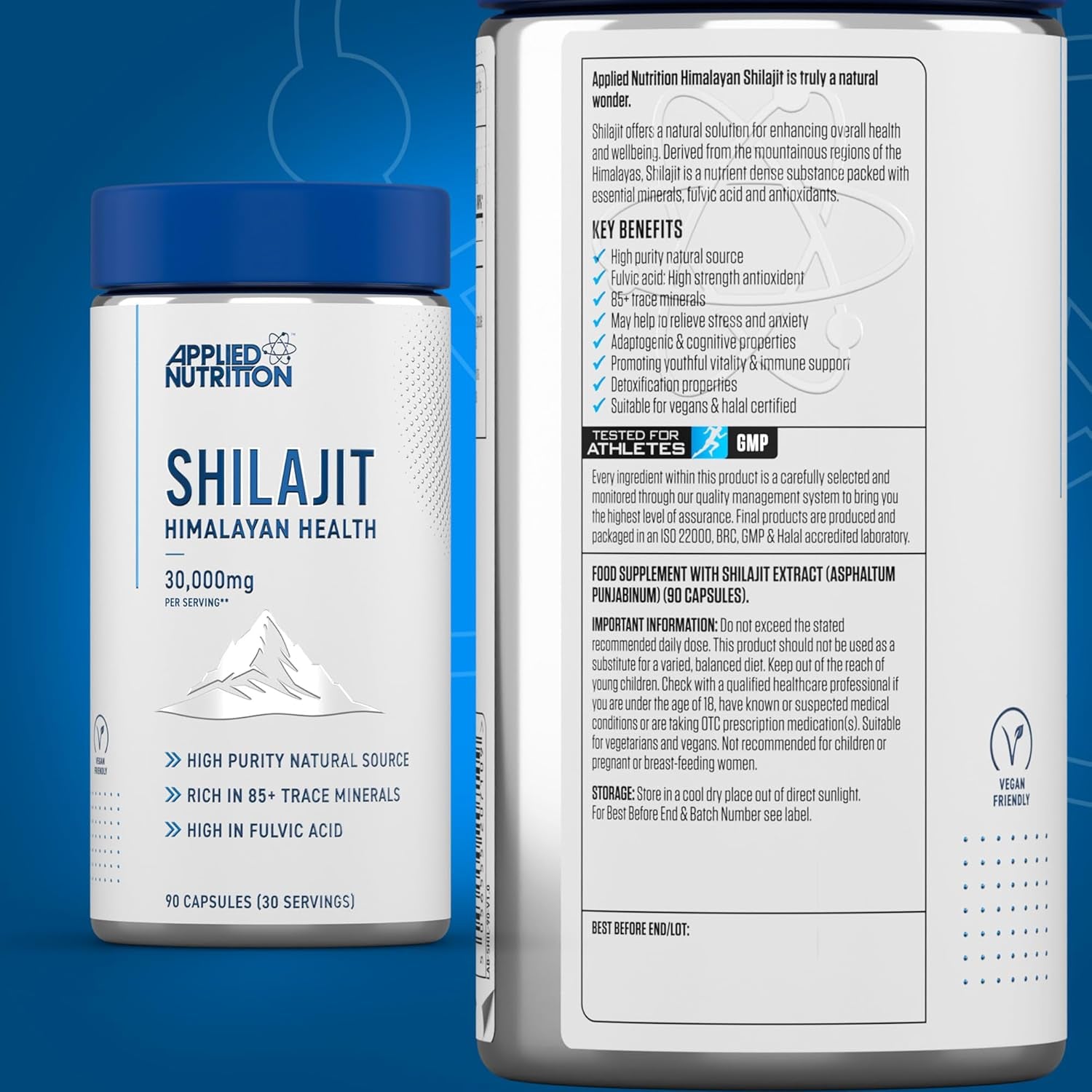 Applied Nutrition Shilajit Capsules 30,000Mg – 60% Fulvic Acid (750Mg 20:1 Extract) Pure Himalayan Supplement 85+ Minerals for Energy + Immunity - High Strength Antioxidant - 90 Capsules (30 Servings)