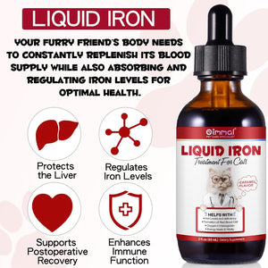 Liquid Iron Drops for Cats, Liquid Supplement for Cats Supports Anemia, Low Enery Levels and Lethargy, Improve Energy Levels & Vitality, Pet Supplies Cat Supplement Vitamins, Caramel Flavor - 2 Fl.Oz