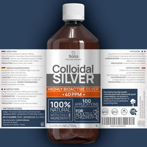 Colloidal Silver 40 PPM 1000 Ml - for Humans & Dogs - Highly Active Hydrosol Silver Water for Best Results - Carbon Neutral