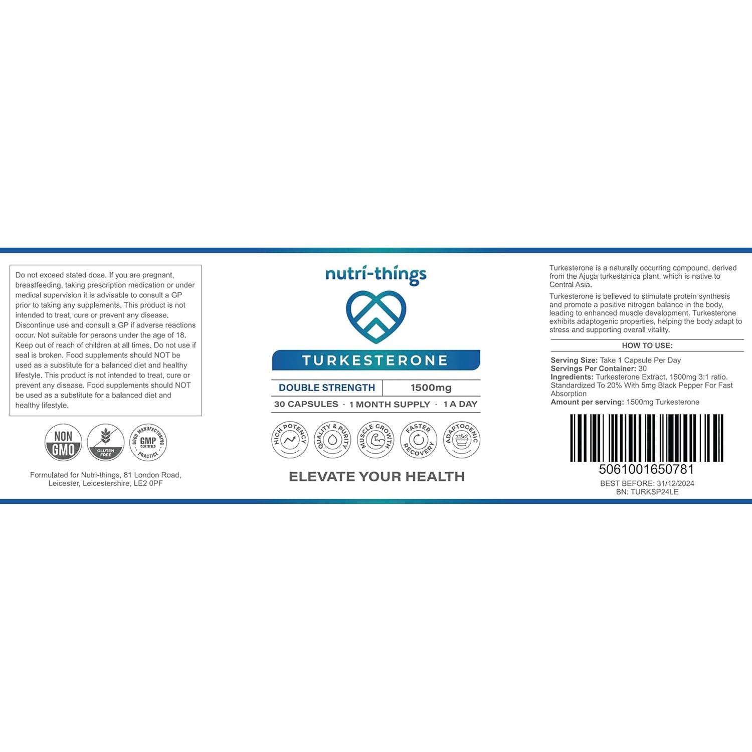 Turkesterone Capsules - 1500Mg Turkesterone - Muscle Growth and Recovery Support - Adaptogenic Properties - One Month Supply - Non-Gmo, Gluten-Free - 30 Capsules