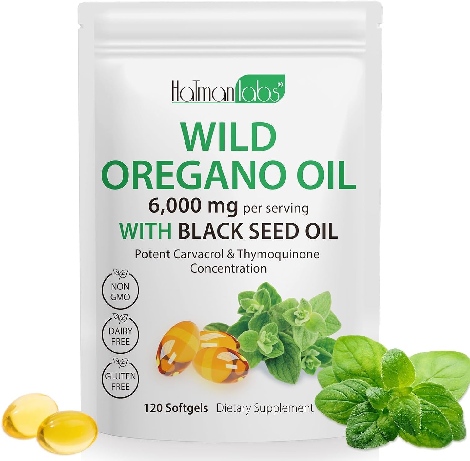 Oil of Oregano Softgels, 2 in 1 6000Mg Oil of Oregano with Black Seed 200Mg, Non-Gmo, Gluten Free, 120 Softgels, Herbal Supplement - Non-Gmo, Supports Immune & Digestive Health