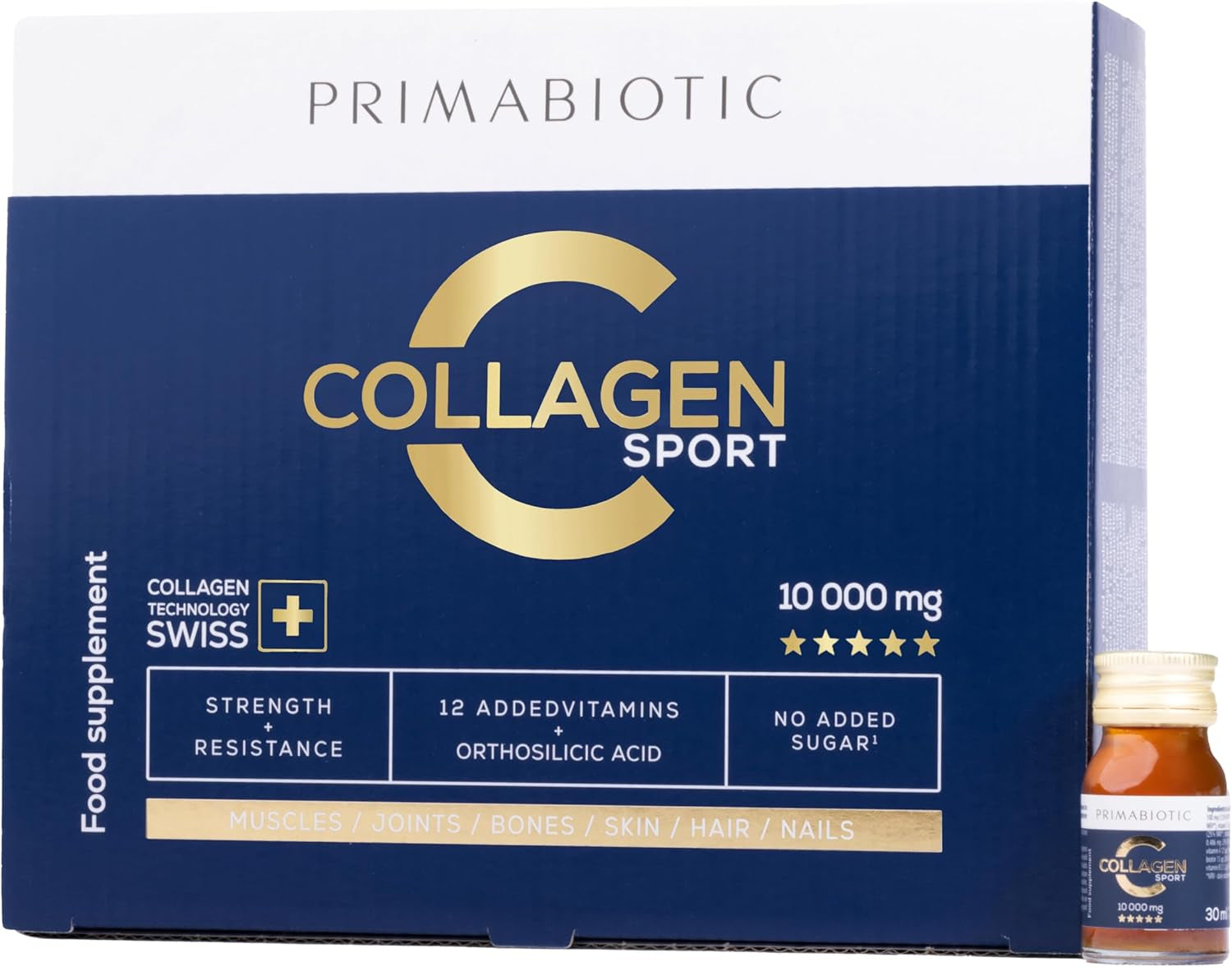 Primabiotic Collagen Sport - Collagen Shots for Drinking 30X30 Ml - 10,000 Mg with Orthosilicic Acid - for Active People - Pineapple Flavor - 45 Kcal per Serving