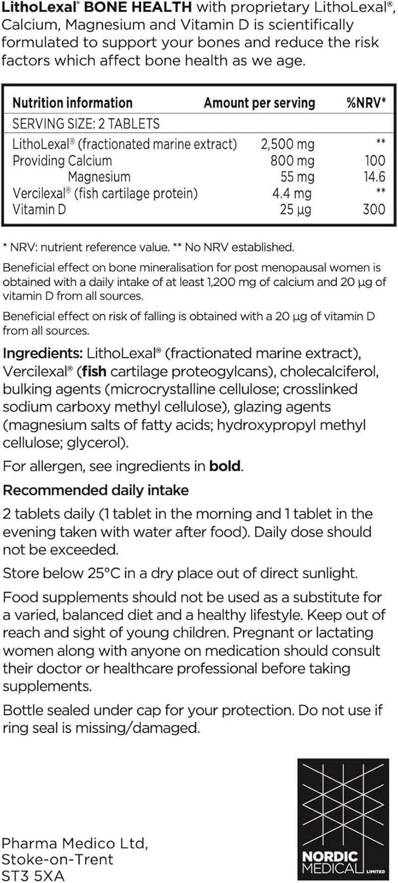 Litholexal Bone Health 60 Tablets (1 Month Supply) Food Supplement, Containing Plant-Based Calcium, Magnesium and Vitamin D