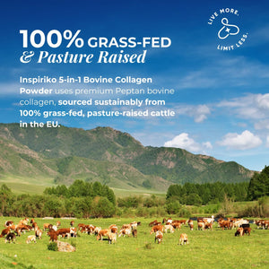 Inspiriko Bovine Collagen Powder for Women. Award Winning, 50 Servings, with Hyaluronic Acid, Biotin & Vitamin C. UK Made, Grass-Fed, 10,000Mg Unflavoured Hydrolyzed Collagen Peptides Powder 510G