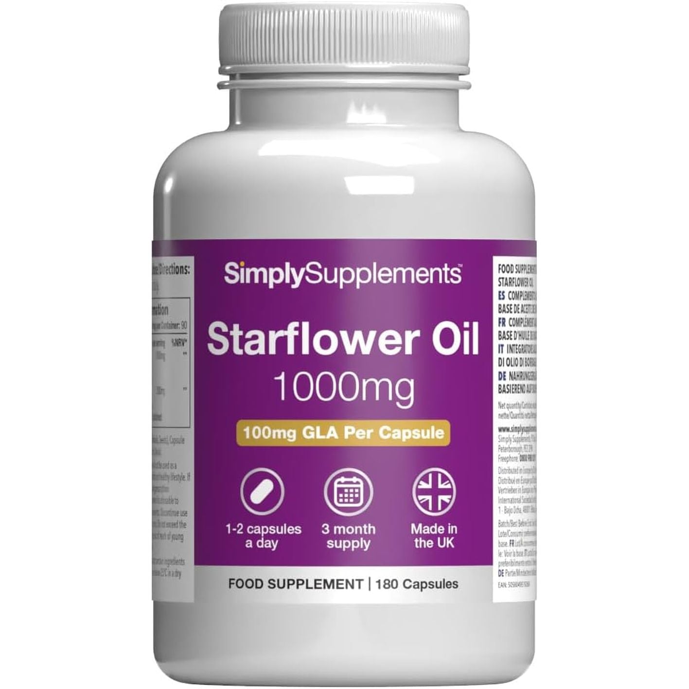 Starflower Oil 1000Mg | High Strength Borage Oil Softgels with GLA | 180 Softgels | Cold-Pressed | Made in the UK